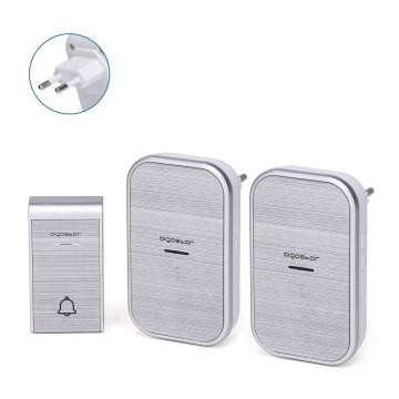 Aigostar - KOMPLEKTS 2x Bezvadu kontaktligzdas durvju zvans 230V/12V IP44 sudraba