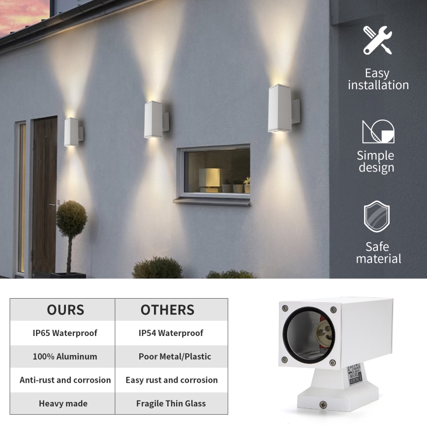 Aigostar - Āra sienas lampa 2xGU10/230V balta IP65 leņķa