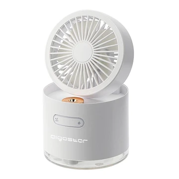 Aigostar - Bezvadu mini galda ventilators ar gaisa mitrinātāju 10W/5V balts