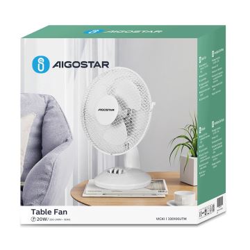 Aigostar - Galda ventilators 20W/230V balta