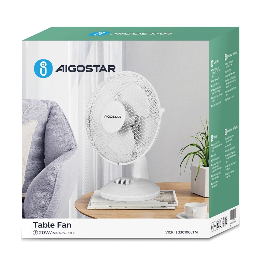 Aigostar - Galda ventilators 20W/230V balta