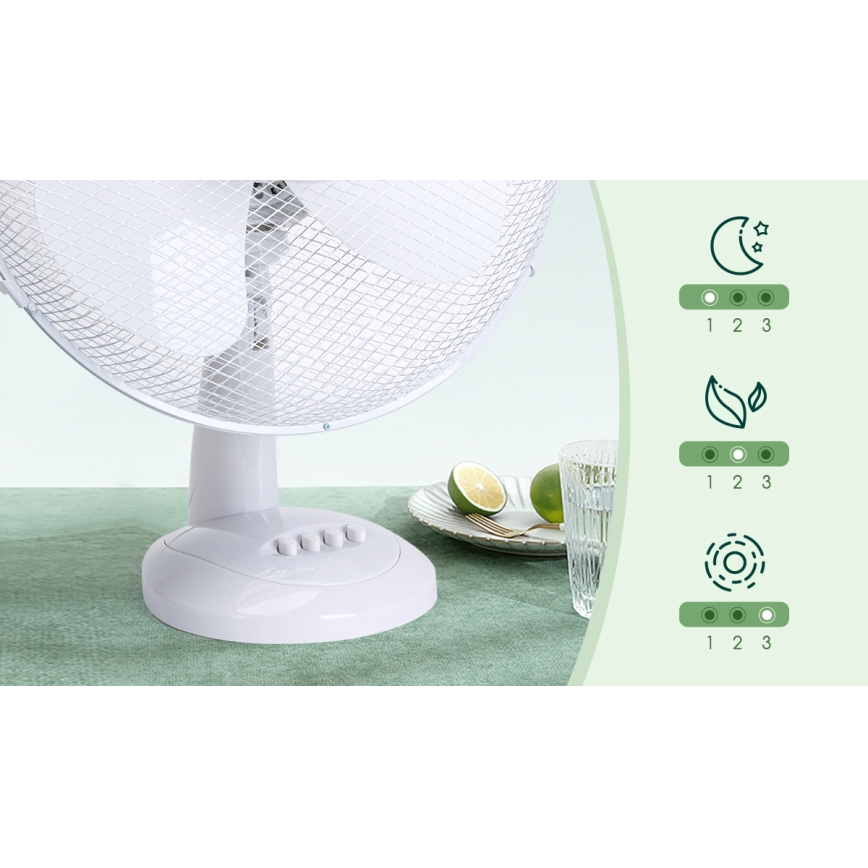 Aigostar - Galda ventilators 40W/230V balta