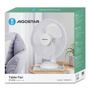 Aigostar - Galda ventilators 40W/230V balta