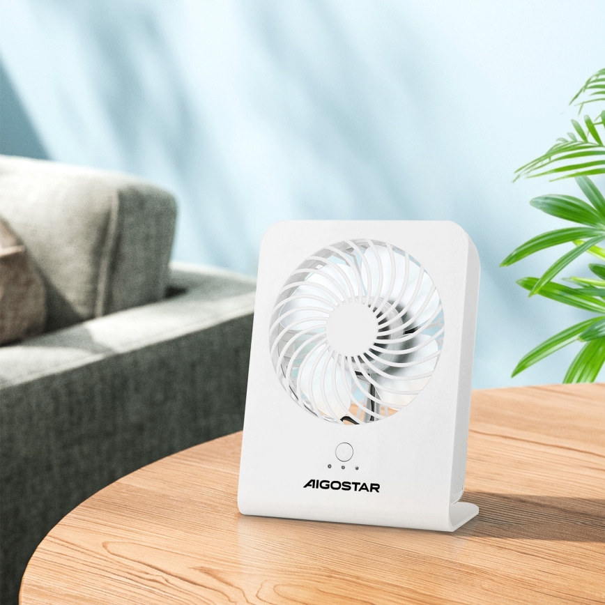 Aigostar - Galda ventilators 5W/5V balta