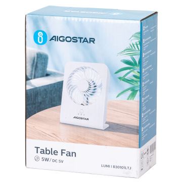 Aigostar - Galda ventilators 5W/5V balta