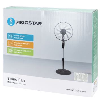 Aigostar - Grīdas ventilators 60W/230V melna