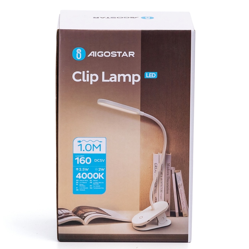 Aigostar - LED Aptumšojama, lādējama galda lampa ar stiprinājumu LED/2,5W/5V 1200mAh balta