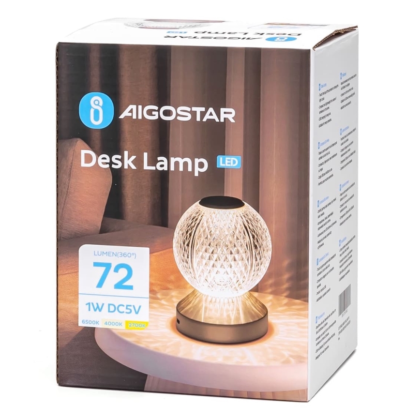 Aigostar - LED Aptumšojama, lādējama galda lampa LED/1W/5V 2700/4000/6500K 1800mAh 13,5 cm