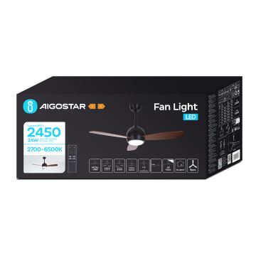 Aigostar - LED Aptumšojams griestu ventilators LED/24W/230V 2700-6500K 106,6 cm + tālvadības pults