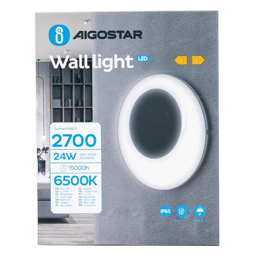 Aigostar - LED Āra sienas lampa LED/24W/230V 6500K IP65 melna