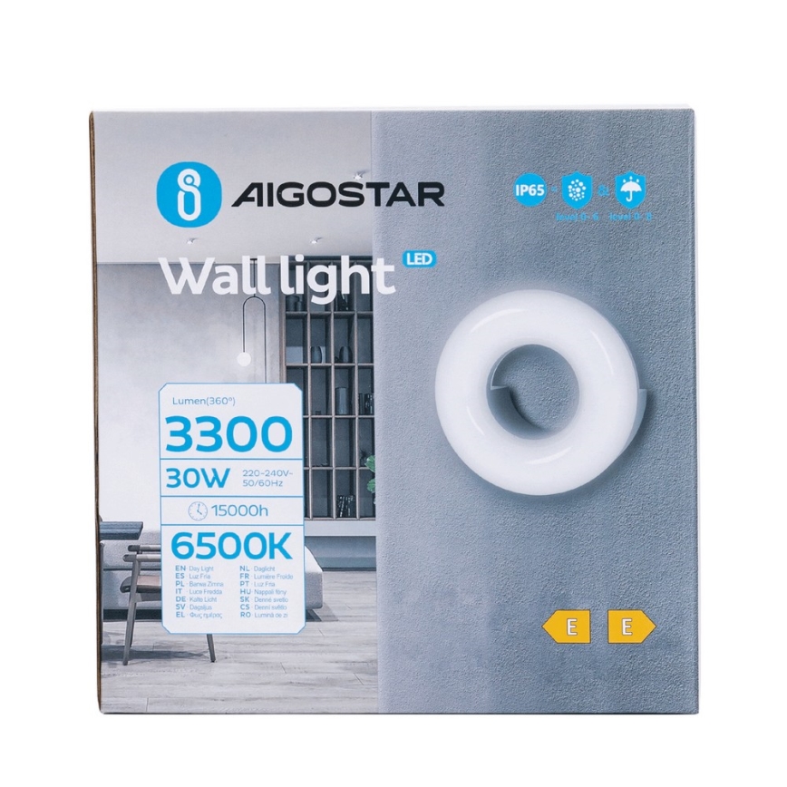 Aigostar - LED Āra sienas lampa LED/30W/230V 6500K IP65 melna