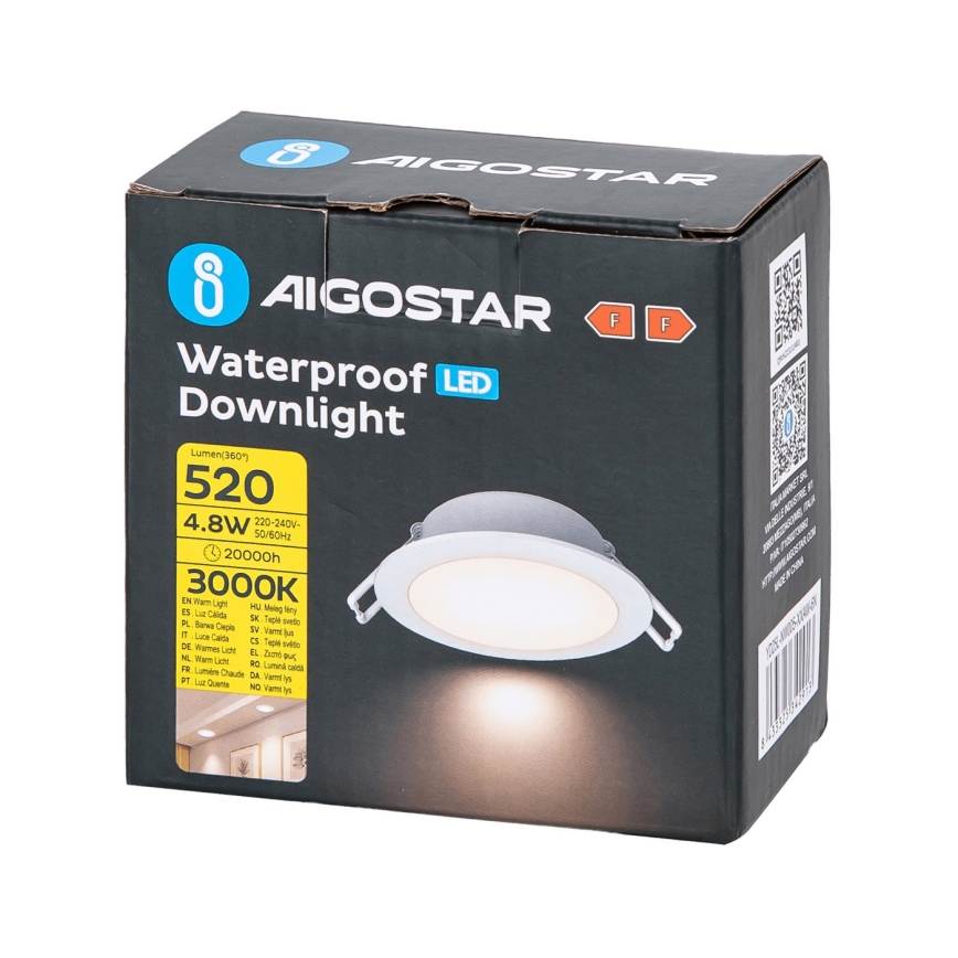 Aigostar - LED Iegremdējama vannas istabas lampa LED/4,8W/230V 3000K balta IP65