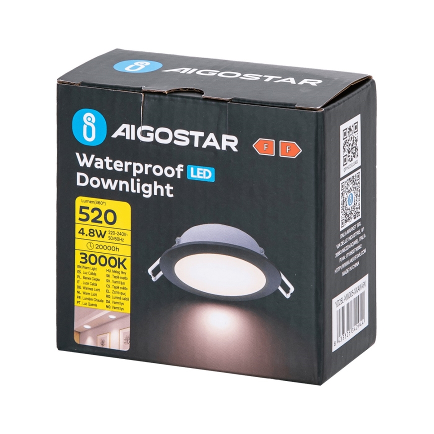 Aigostar - LED Iegremdējama vannas istabas lampa LED/4,8W/230V 3000K melna IP65