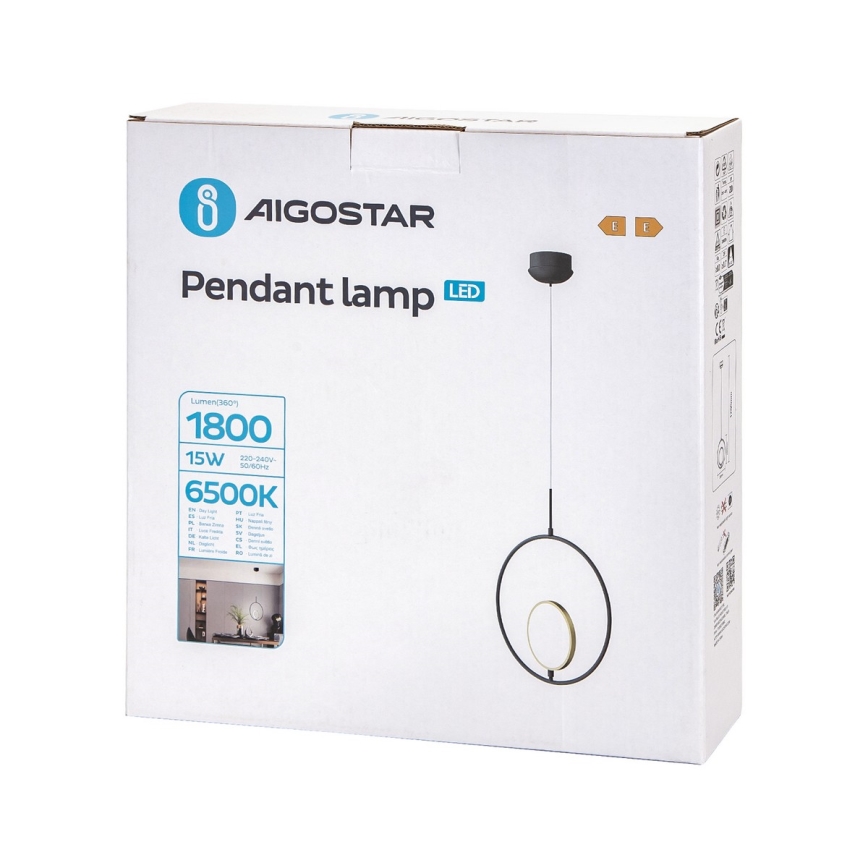 Aigostar - LED Lustra ar auklu LED/15W/230V 2700K melna/zelta