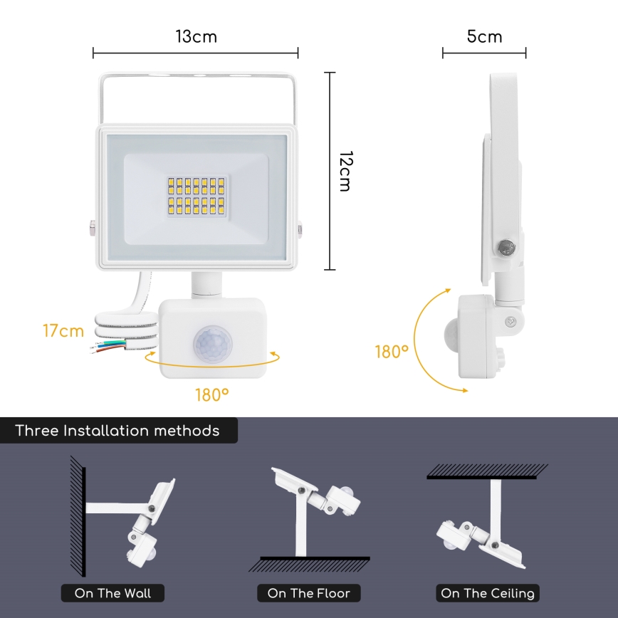 Aigostar - LED Prožektors ar sensoru LED/20W/230V 4000K IP65 balts