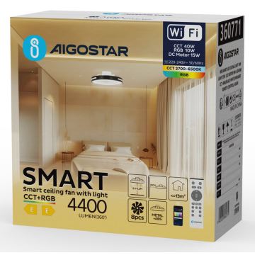 Aigostar - LED RGBW Aptumšojama griestu fan LED/40W/230V 2700-6500K Wi-Fi + tālvadības pults