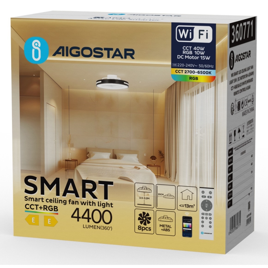 Aigostar - LED RGBW Aptumšojama griestu fan LED/40W/230V 2700-6500K Wi-Fi + tālvadības pults