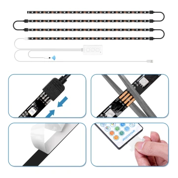 Aigostar - LED RGB Aptumšojama josla 4x0,5m LED/4,5W/5V Wi-Fi + tālvadības pults