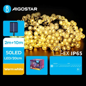 Aigostar - LED Saules enerģijas dekoratīva virtene 50xLED/8 funkcijas 12m IP65 silti balta