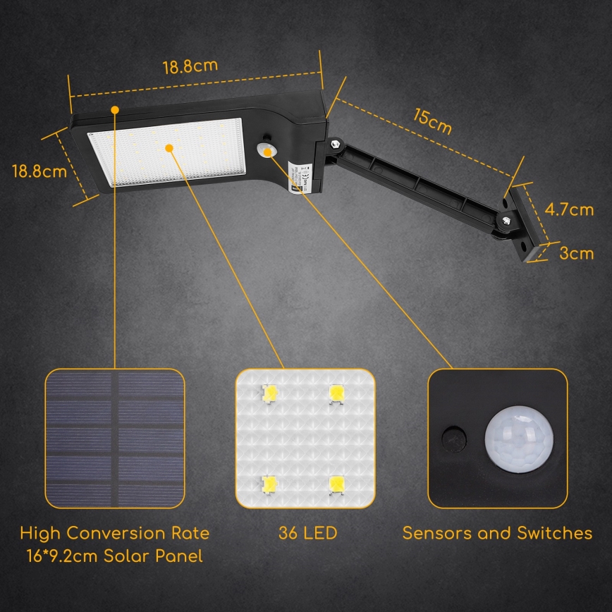 Aigostar - LED Saules enerģijas ielu lampa ar sensoru LED/2,3W/5,5V IP65