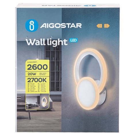Aigostar - LED Sienas lampa LED/20W/230V 2700K balta