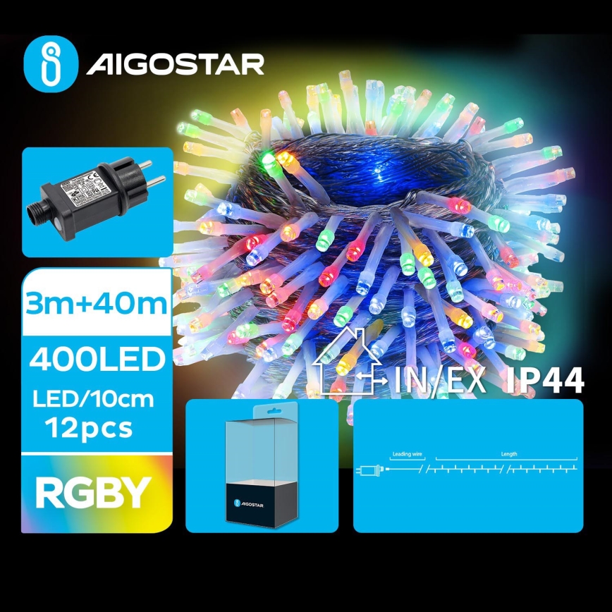 Aigostar - LED Ziemassvētku āra virtene 400xLED/8 funkcijas 43m IP44 daudzkrāsaina