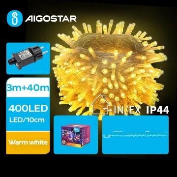 Aigostar - LED Ziemassvētku āra virtene 400xLED/8 funkcijas 43m IP44 silti balta