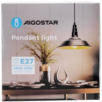 Aigostar - Lustra ar auklu 1xE27/60W/230V melna