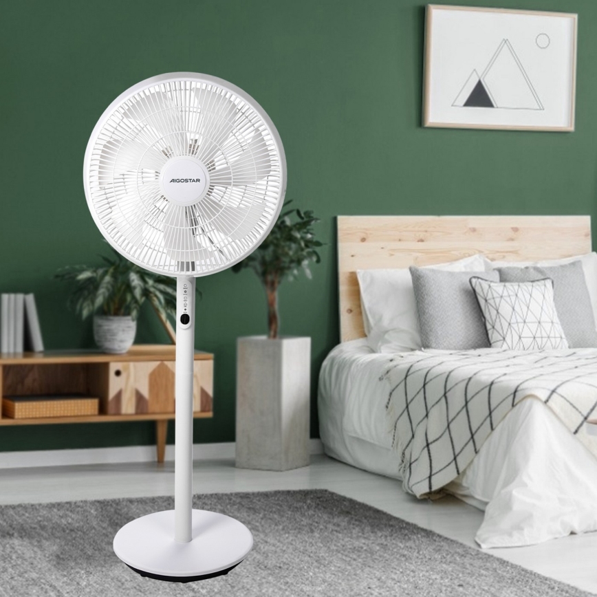 Aigostar - Statīva ventilators 45W/230V balta + tālvadības pults