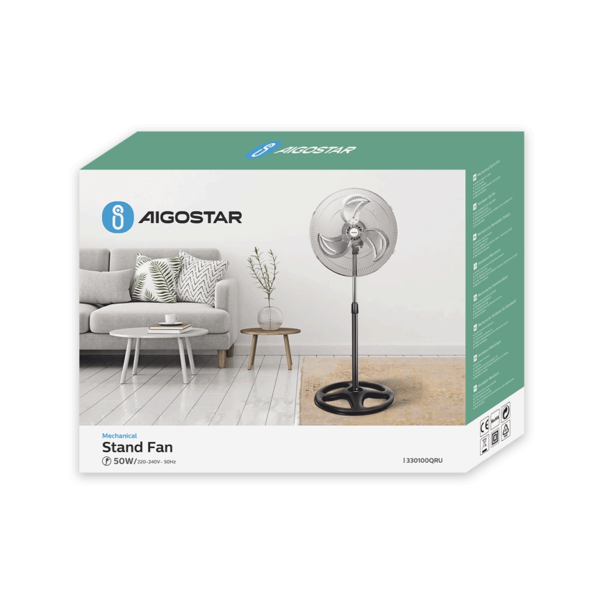 Aigostar - Statīva ventilators 55W/230V hroms/melna