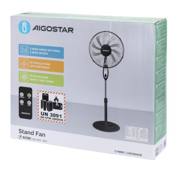 Aigostar - Statīva ventilators 60W/230V melna + tālvadības pults