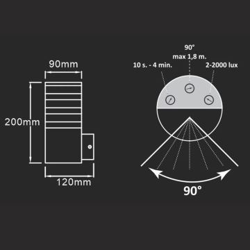 Āra sienas lampa ar sensoru TEKSAS 1xE27/12W/230V IP44