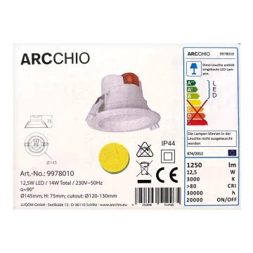 Arcchio - LED Iegremdējama lampa  ARIAN LED/12,5W/230V IP44