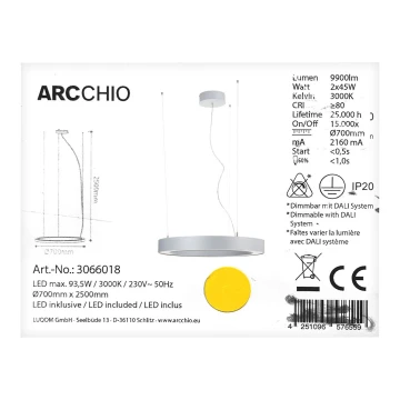 Arcchio - LED Lustra ar auklu PIETRO 2xLED/45W/230V
