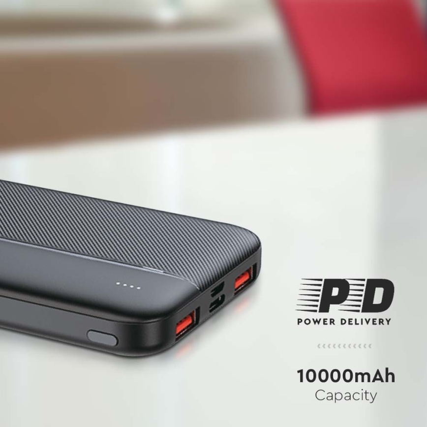 Ārējais akumulators Power Delivery 10000mAh/22,5W/5V, melns