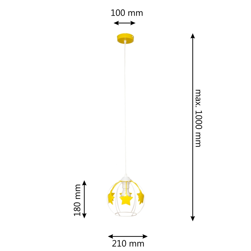 Bērnu lustra ar auklu STARS 1xE27/15W/230V dzeltena/balta