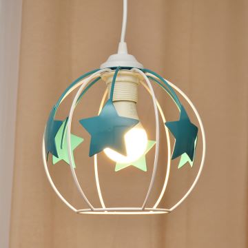 Bērnu lustra ar auklu STARS 1xE27/15W/230V tirkīza/balta