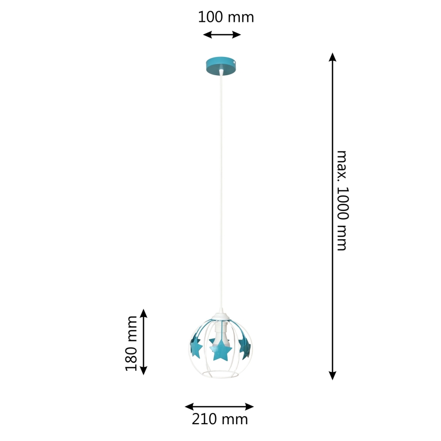 Bērnu lustra ar auklu STARS 1xE27/15W/230V tirkīza/balta
