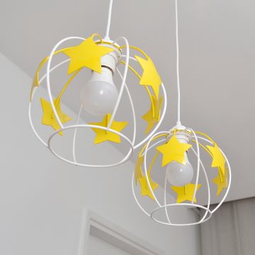 Bērnu lustra ar auklu STARS 2xE27/15W/230V dzeltena/balta