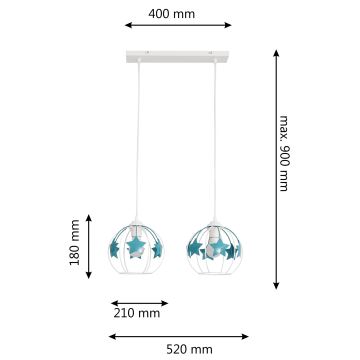 Bērnu lustra ar auklu STARS 2xE27/15W/230V tirkīza/balta