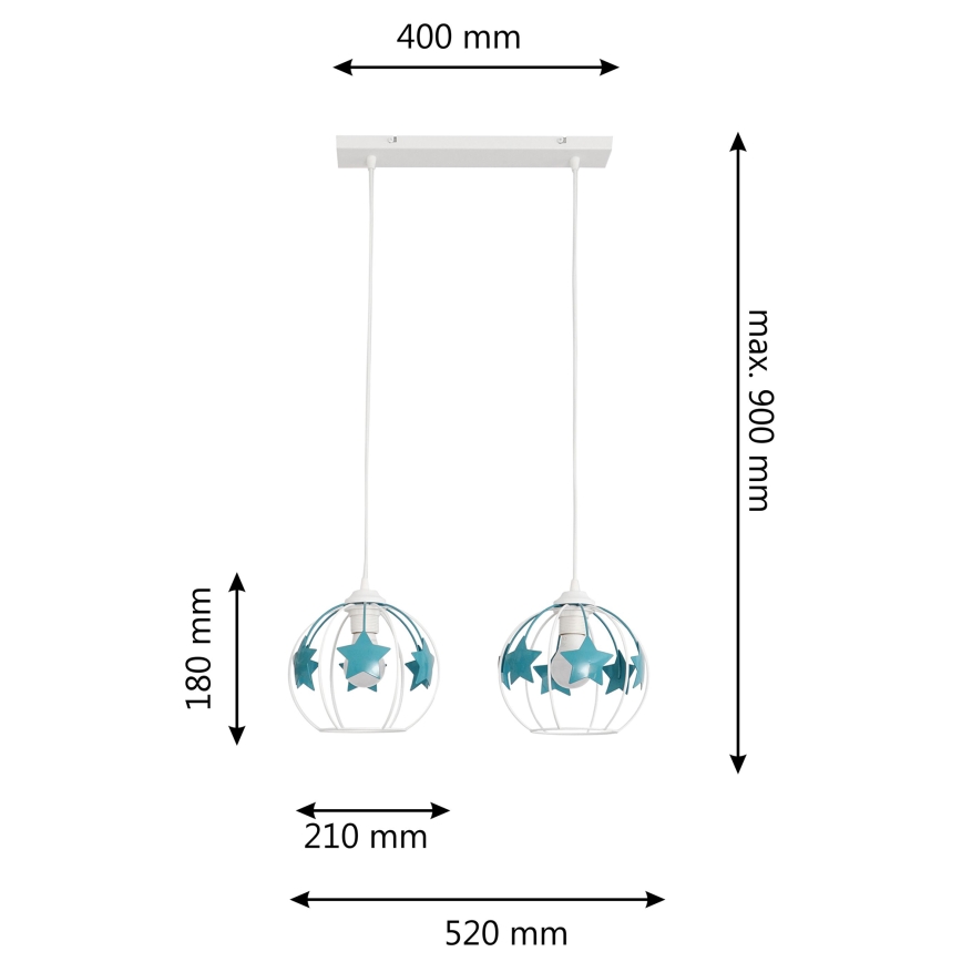 Bērnu lustra ar auklu STARS 2xE27/15W/230V tirkīza/balta