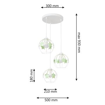 Bērnu lustra ar auklu STARS 3xE27/15W/230V zaļa/balta