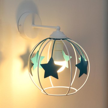 Bērnu sienas lampa STARS 1xE27/15W/230V tirkīza/balta