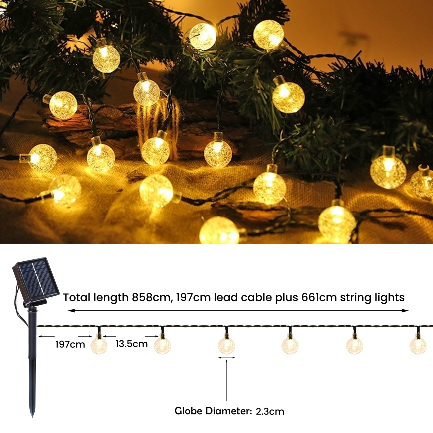 Brilagi - LED Saules enerģijas dekoratīva virtene BUBBLE 50xLED/8 funkcijas 7m IP65 silti balta