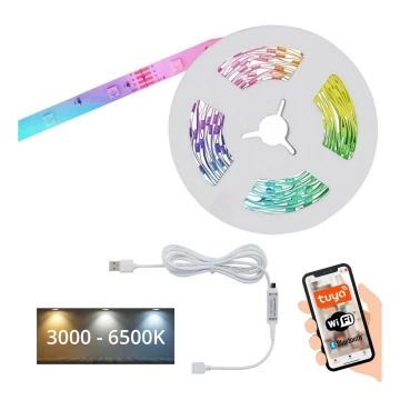 Brilo - LED RGBW Aptumšojama josla MUSIC 6,6m LED/7,5W/USB Wi-Fi Tuya