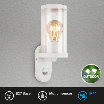 Briloner 3628-016 - Āra sienas lampa ar sensoru 1xE27/12W/230V IP44 balta