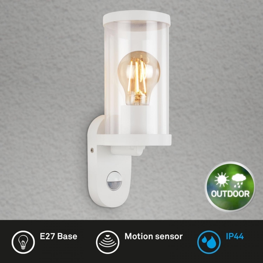 Briloner 3628-016 - Āra sienas lampa ar sensoru 1xE27/12W/230V IP44 balta