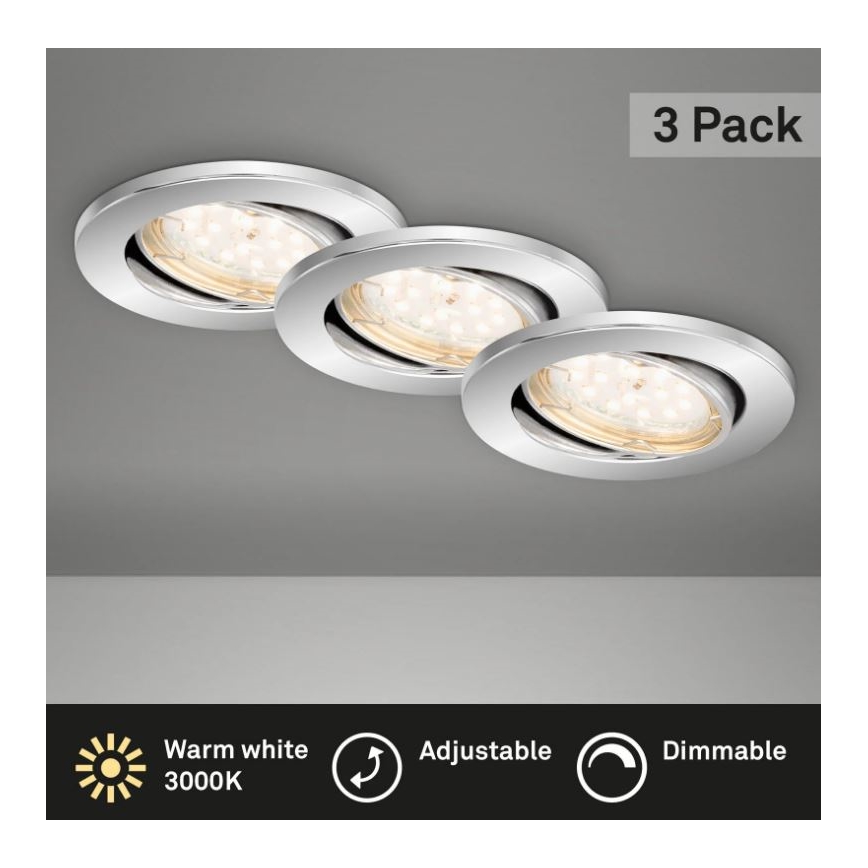 Briloner 7219-038 - KOMPLEKTS 3x LED Aptumšojama iegremdējama vannas istabas lampa 1xGU10/5W/230V IP23