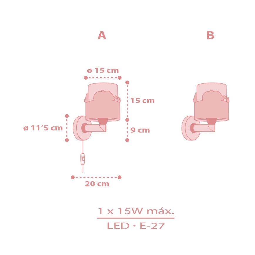 Dalber 61179S - Bērnu sienas lampa WHALE DREAMS 1xE27/15W/230V rozā