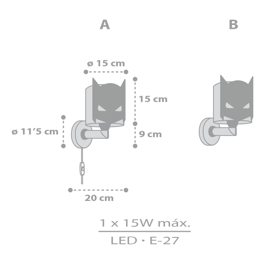 Dalber 61809 - Bērnu sienas lampa DARK HERO 1xE27/15W/230V